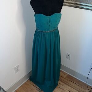 a. drea teal strapless chiffon embellished beaded dress Sz S